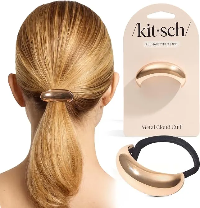 Kitsch Medium Gold Hair Cuff – Decorative Hair Ties For Women, 1pc | Durable & Elegant Hair Accessories – Metal Ponytail Holder For Braids,…