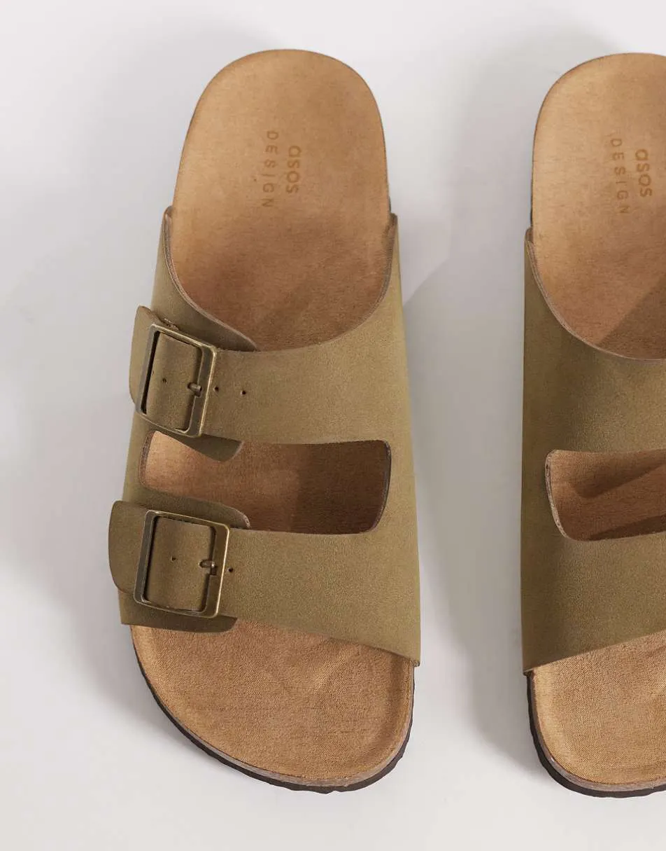 ASOS DESIGN two strap sandals with cork sole in taupe