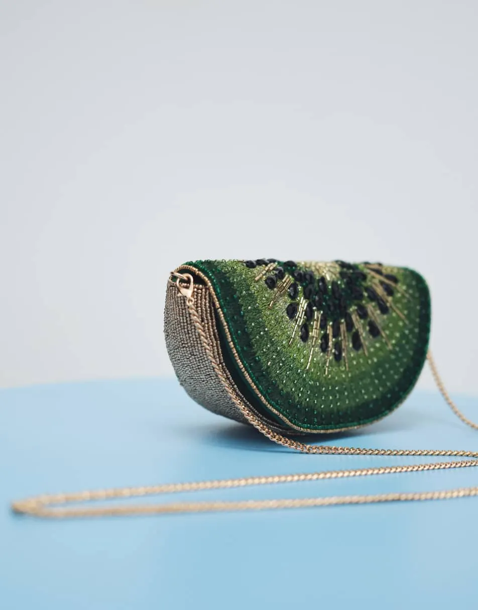 ASOS DESIGN embellished kiwi crossbody clutch in green