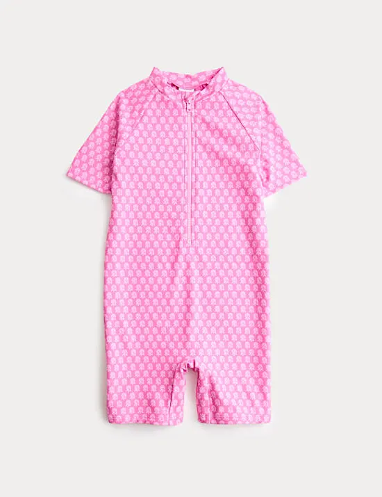 Block Print Short Sleeve Sun Safe Swimsuit (2-8 Yrs)