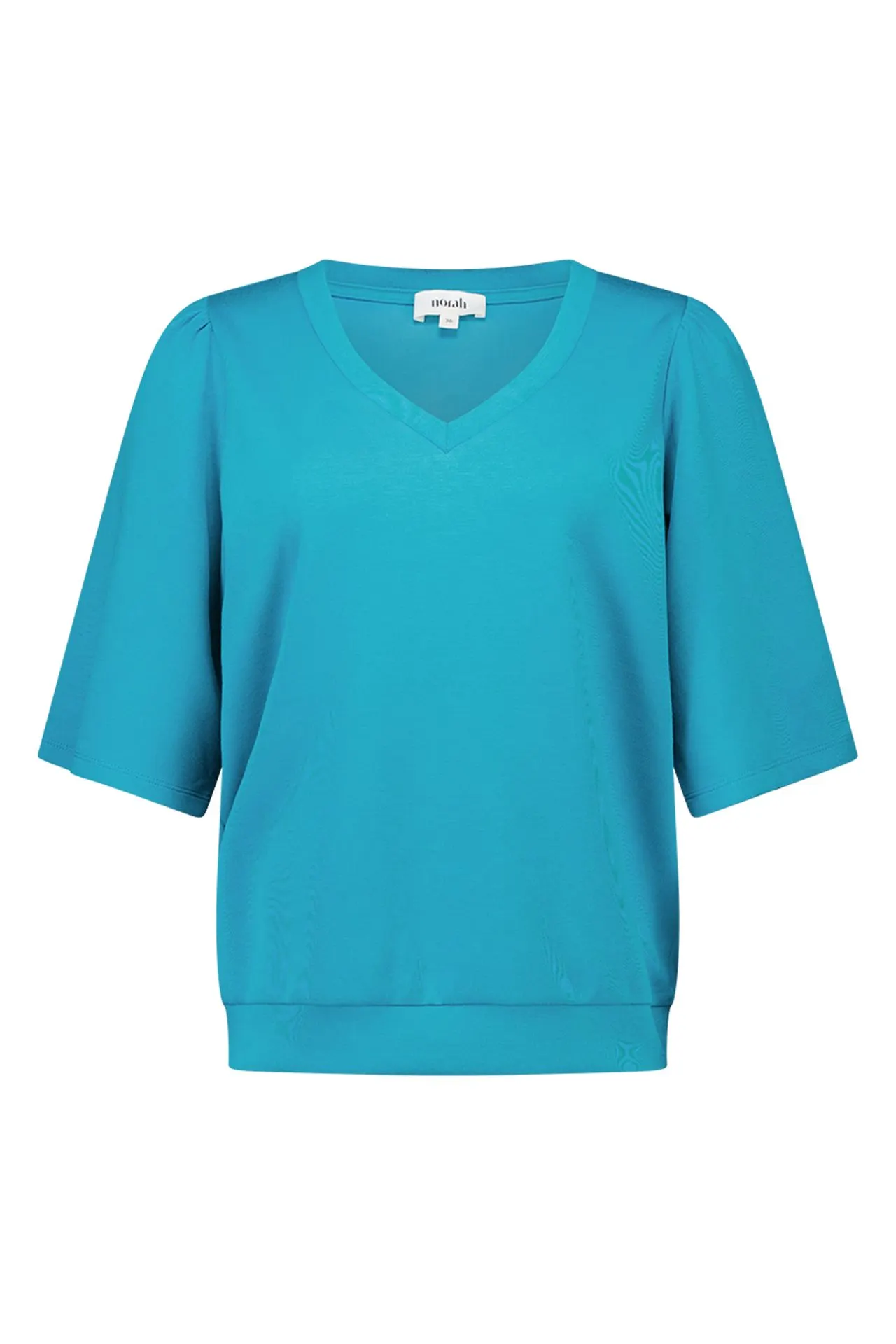 Turquoise shirt met V-hals