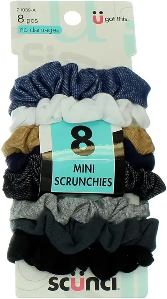 Scunci Effortless Beauty Mini Scrunchies No-damage Assorted Denim-Colors Elastics 8 Count, Ponytailers