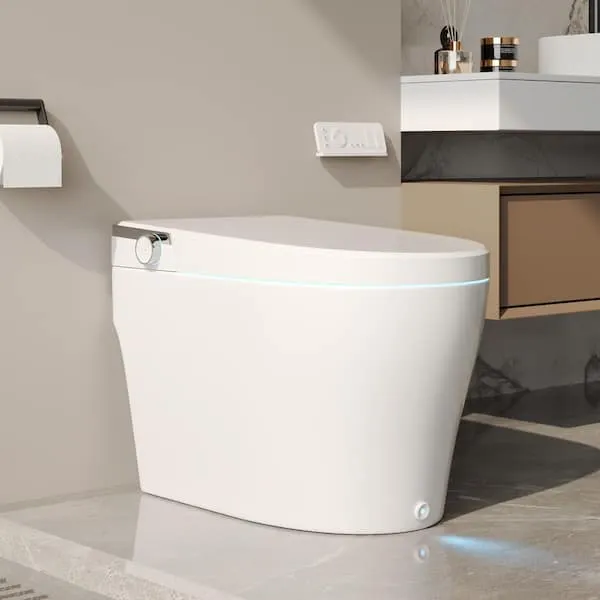 DEERVALLEY Elongated Smart Toilet Bidet in White with Remote, Blackout Flush, Off-​Seat Auto Flush, Heated Seat and Warm Air Dryer