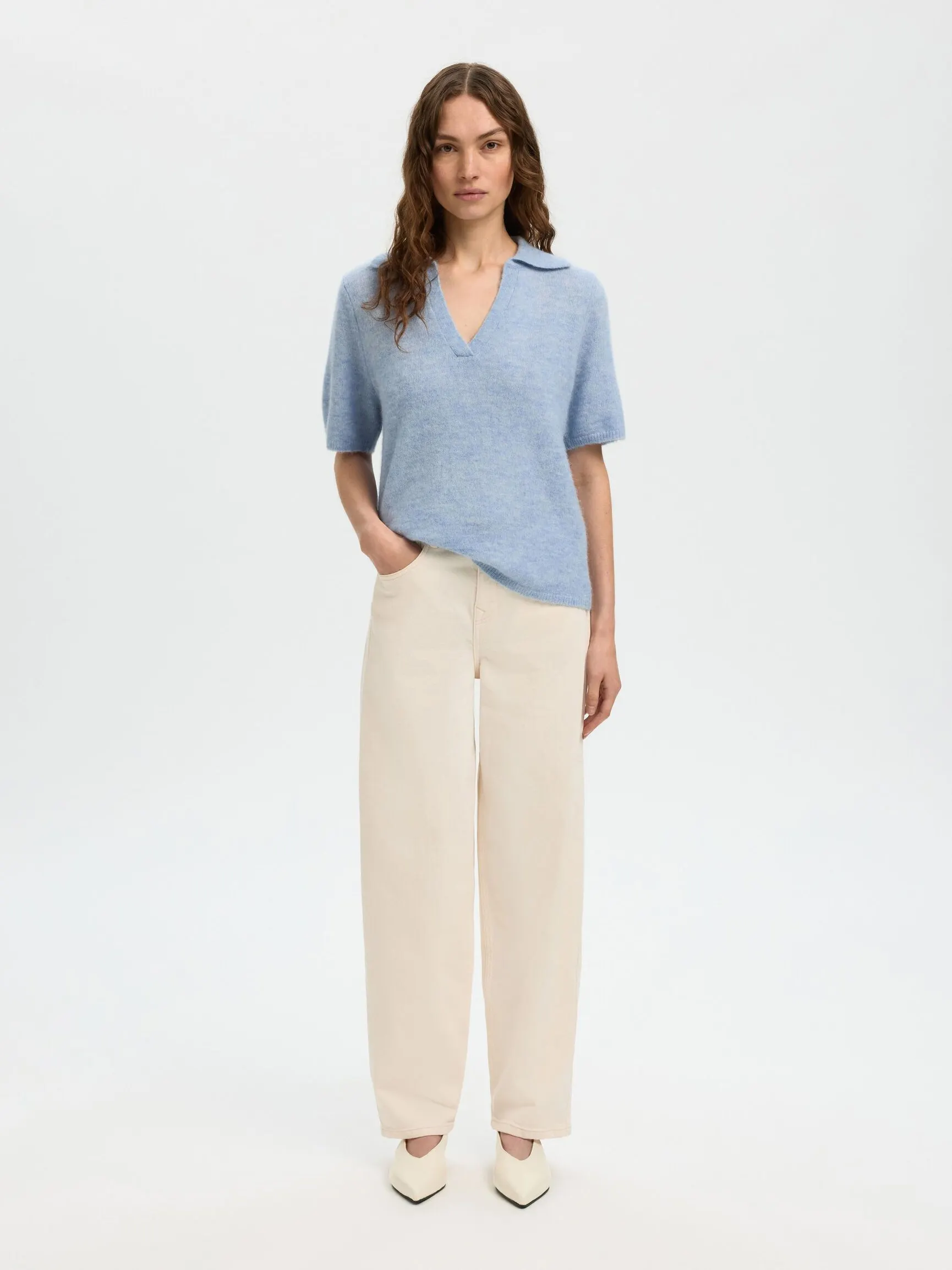 ULLBLANDING STRIKKET POLOSKJORTE