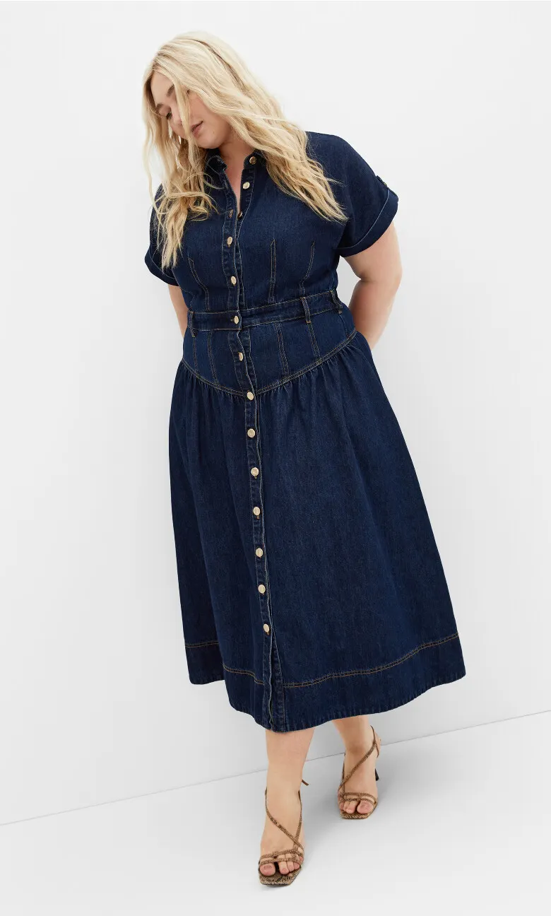 Ari Denim Midi Dress - dark wash
