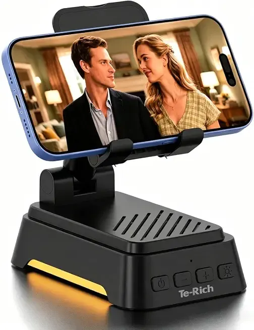 Cell Phone Stand with Bluetooth Speaker, Foldable Mobile Holder, Loud Sound | HD Stereo Sound, Anti-Slip Base, Home Office, Gifts for Men Women, 2000 mAh Rechargeable Battery, Portable, Easy to Use