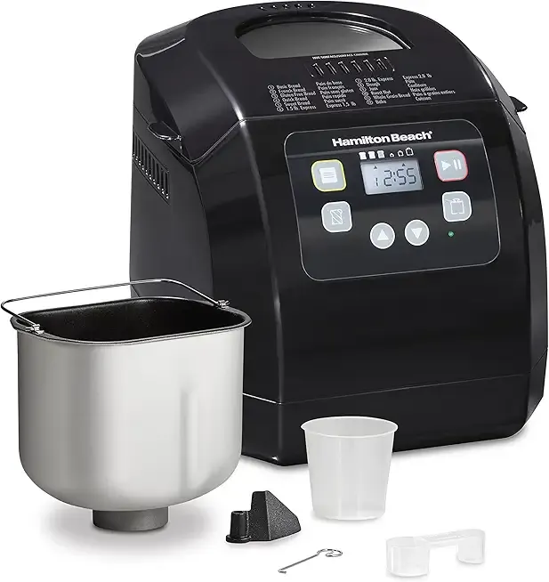 Hamilton Beach Automatic Bread Maker Machine, Digital, Programmable, 12 Settings + Gluten Free, PFAS-Free Nonstick Pan + Kneading Paddle, 2 lb Capacity, Black