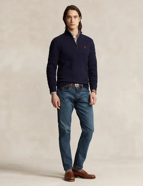 Cable-Knit Wool-Cashmere Quarter-Zip Jumper Hunter Navy