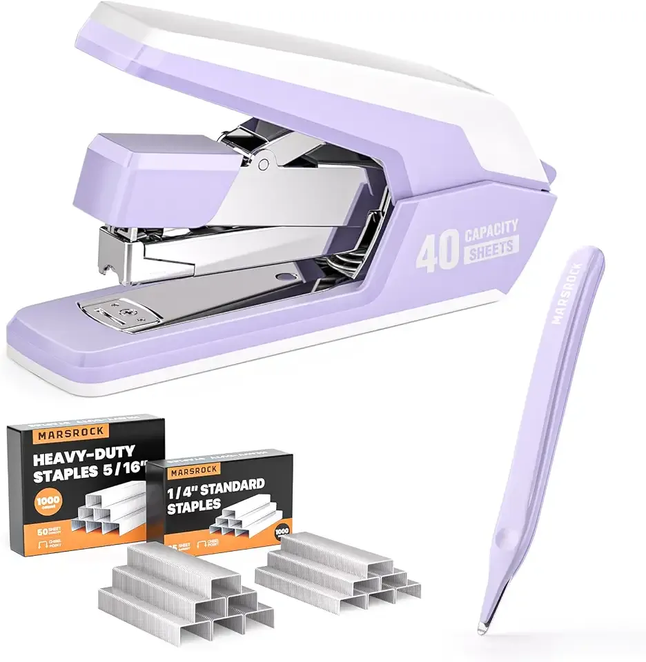 Marsrock Heavy Duty Stapler for Desk with 40-50 Sheet, 2000 Staples, Purple | Classroom Stapler, Teacher Stapler, Office Stapler, Ergonomic & Easy to Load Desktop Stapler, Magnetic Staple Remover