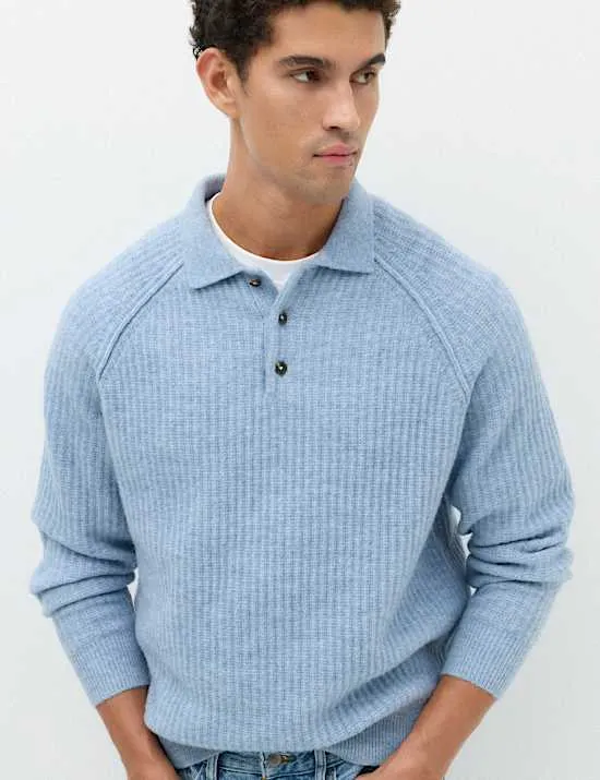 Lofty Ribbed Buttoned Knitted Polo Shirt