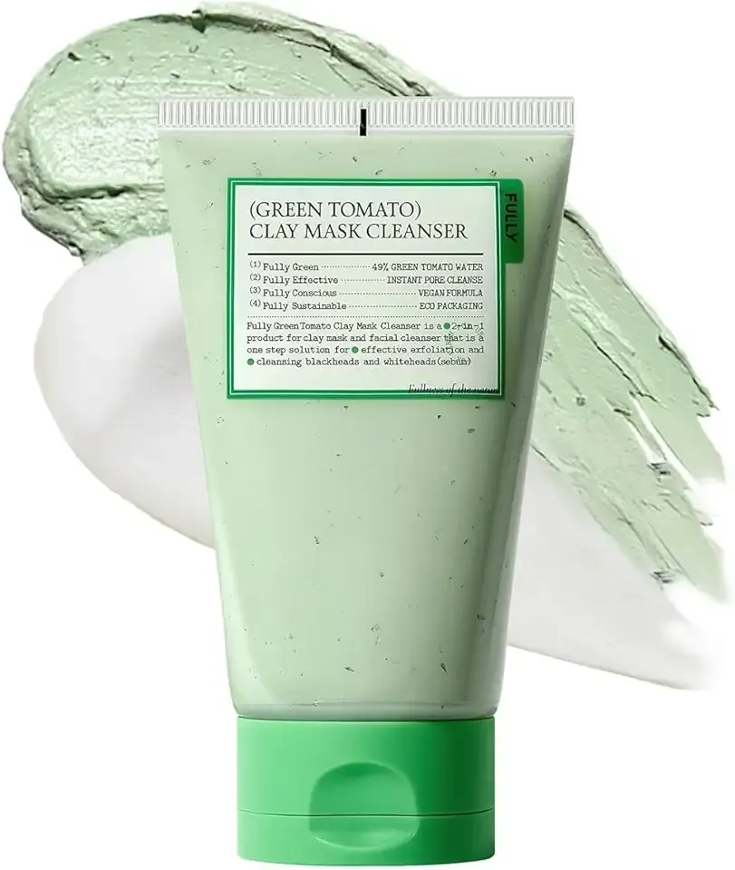 FULLY Green Tomato Pore Cleanser, Cardi B’s Clay Mask Cleanser for Deep Pore Cleanse & Pore Minimizer, Blackhead & Sebum Control, Gentle Face Wash for Women, Korean Skincare