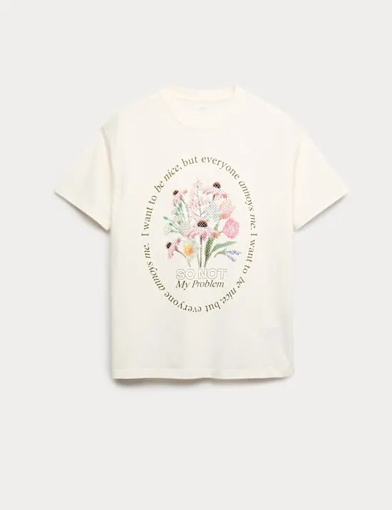 Pure Cotton Diamante Graphic T-Shirt (6-16 Yrs)