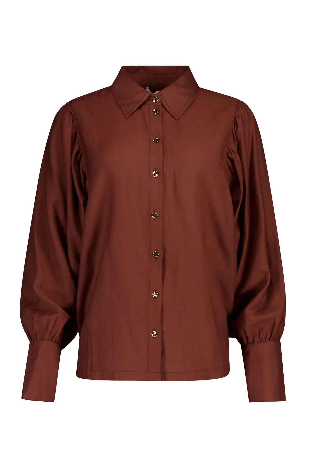 Bruine blouse met goudkleurige knopen