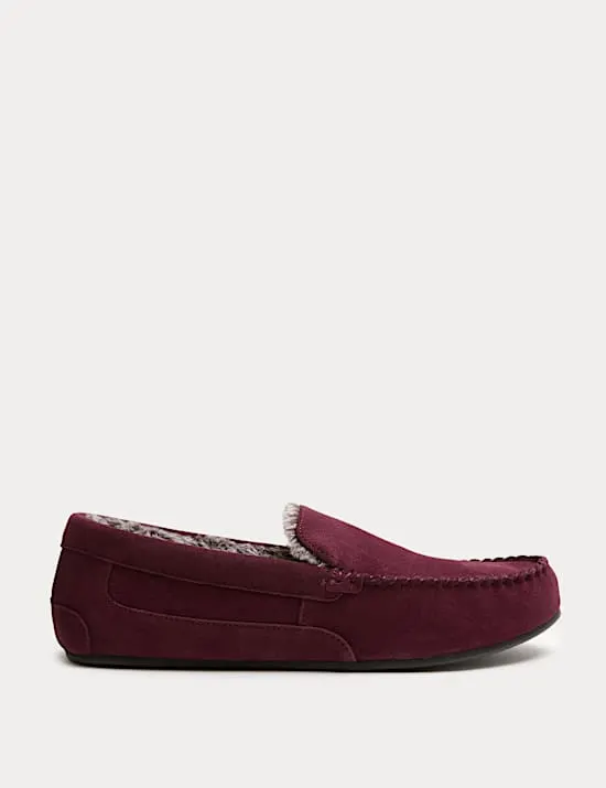 Mokassin-Slipper aus Wildleder mit Fleecefutter