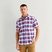 U.S. Polo Assn. Plaid Mens Short Sleeve Classic Fit Stretch Fabric Button-Down Shirt