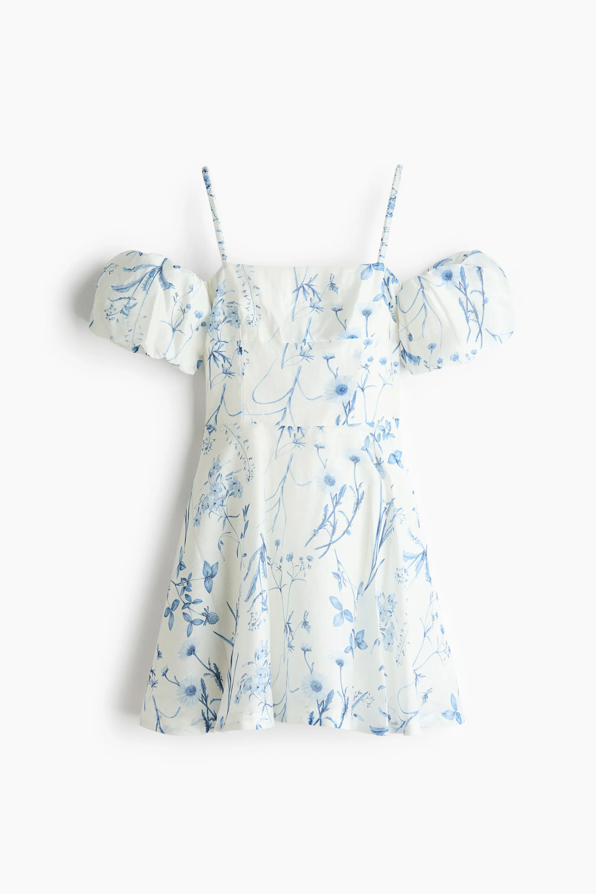 Linen-blend cold shoulder dress