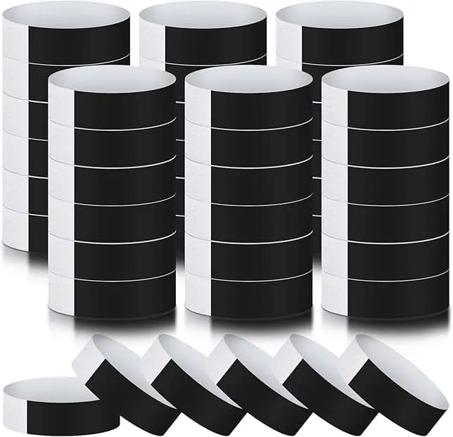 600 Packs Paper Wristbands for Events Neon Party Wristbands Colored Waterproof Paper Club Arm Bands Lightweight Identification for Concert Bar Entrance Admission(Black)
