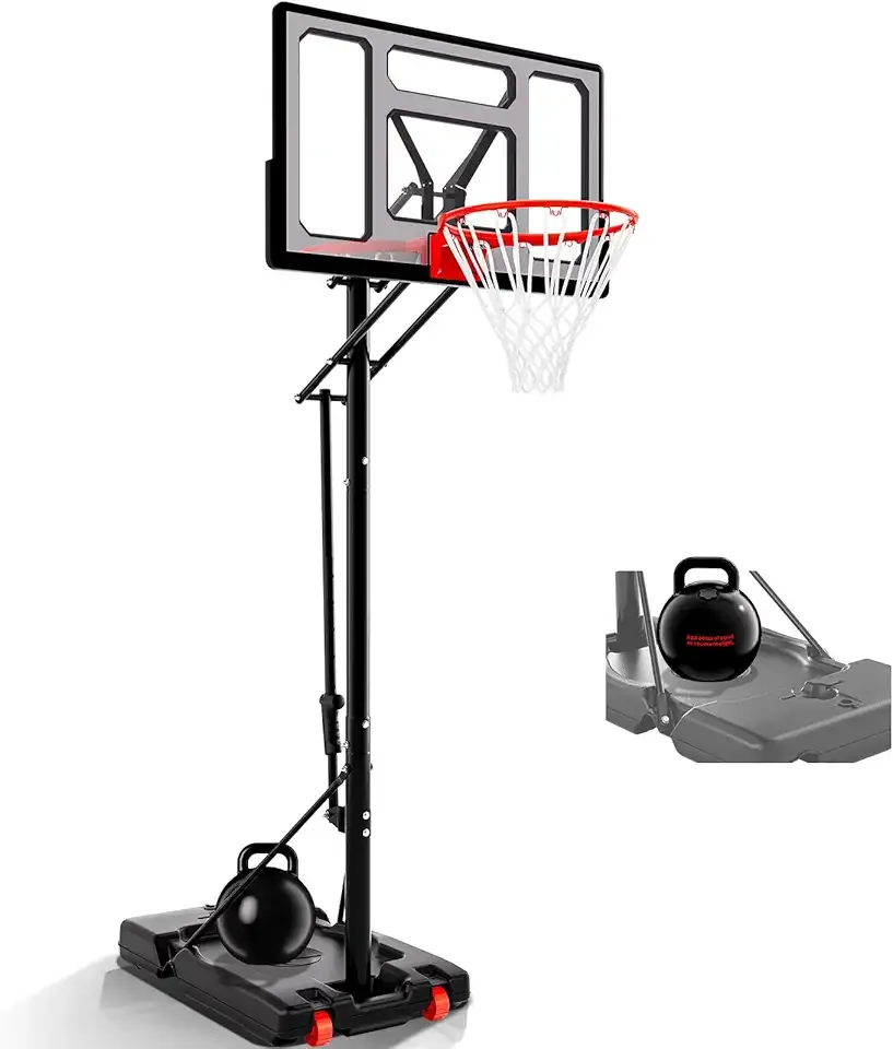 AWII SPORT Basketball Hoop Outdoor Protable 40/44/48 Inch Impact Backboard, 4.8-10FT Height Adjustable Basketball Hoop Goal System with Wheels for Adults