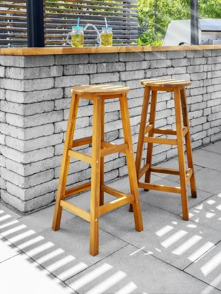 2er-Set Barstuhl aus Akazienholz, ca. 34 x 34 x 76 cm - Braun
