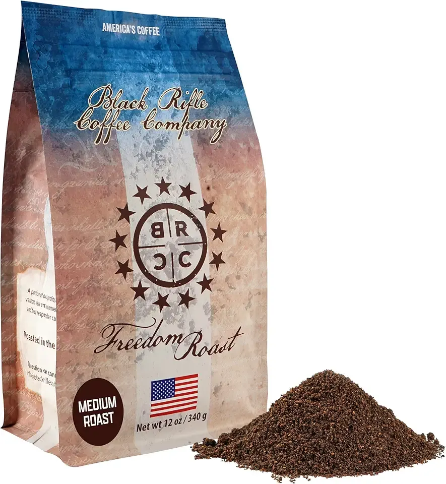 Black Rifle Coffee Company Freedom Roast, 12oz Bag, Ground Coffee Medium Roast - Roasted Blend Made from Arabica Beans - Colombian & Brazilian Beans - Veteran Founded & American Made