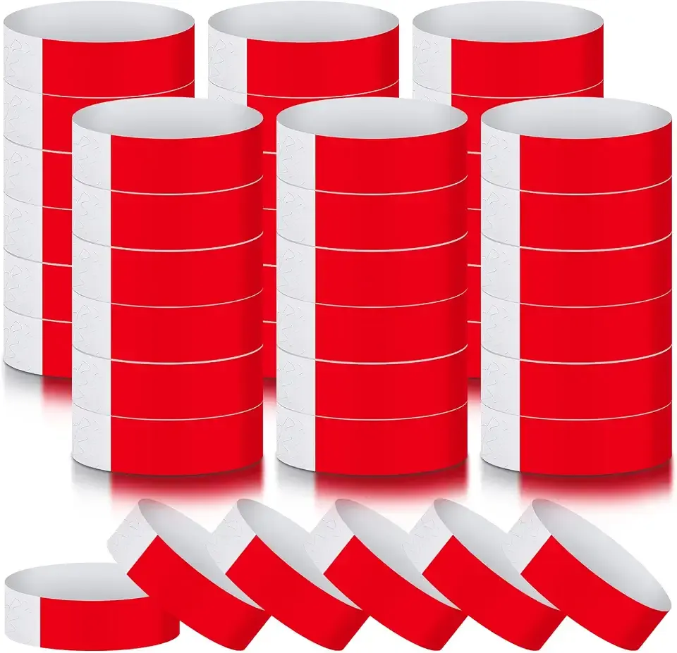 Tudomro 600 Packs Paper Wristbands for Events, Waterproof Arm Bands,Red | Neon Party Identification Strips, Lightweight ID Wristband for Concert Bar Club Entrance Admission