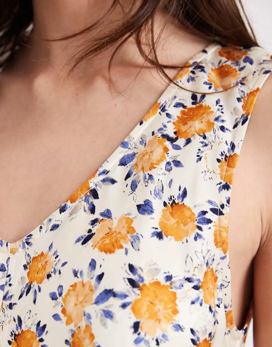 AWARE sleeveless v-neck maxi dress in cream floral print