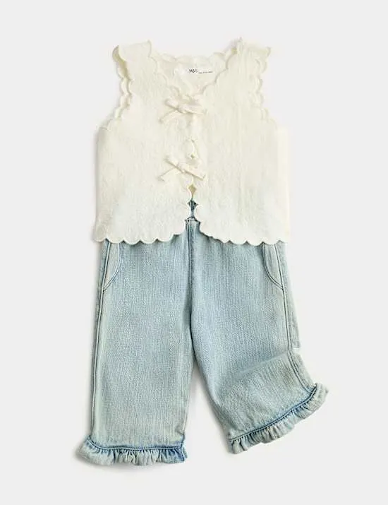 2-teiliges Outfit aus Weste und Jeans mit Bindedetail vorne (0–5 Jahre)