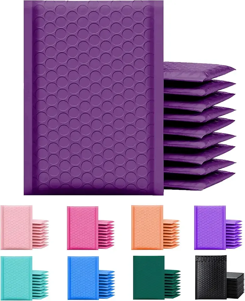 Yens Purple Poly Bubble Mailers 4x8 50 Pack Usable 4x7 | Waterproof Self Seal Adhesive Shipping Bags, Cushioning Padded Envelopes for Shipping, Mailing, Packaging