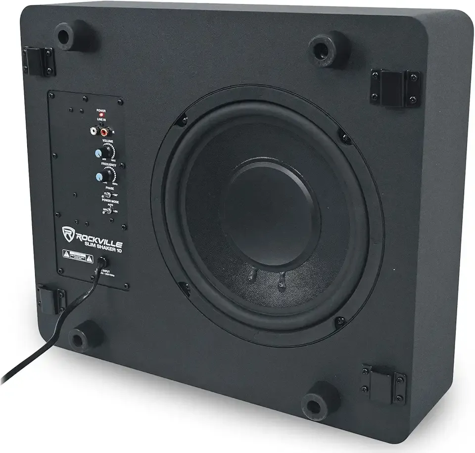 Rockville Slim Shaker 10" 150W Powered Subwoofer, Under or Behind Couch, Low Profile, Wall-Mountable, Deep Bass, for Home Theater and Gaming