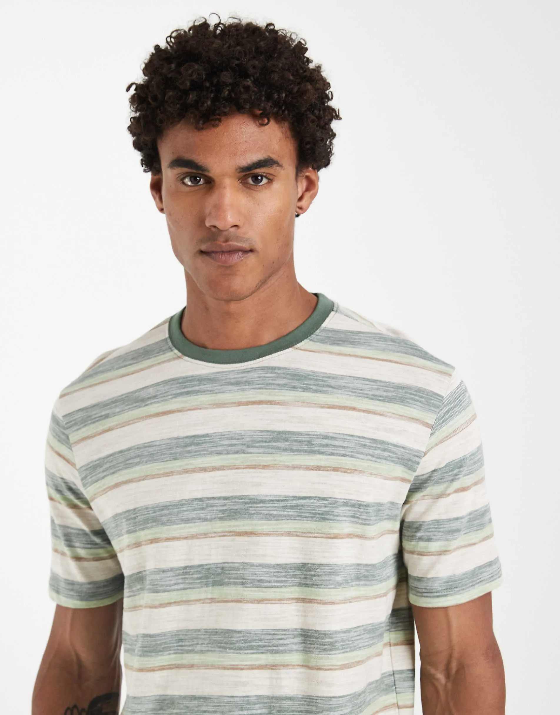 BLEND 100% cotton regular fit t-shirt in duck green stripe