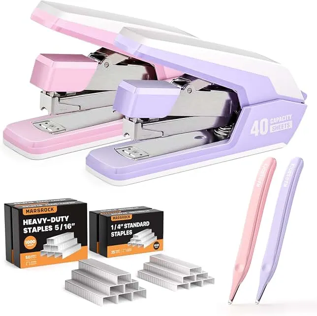 Marsrock Stapler for Desk with 40-50 Sheet Capacity, 4000 Staples, 2 Pack | 1-Touch Stapling, Ergonomic & Easy to Load Desktop Staplers, Heavy D…