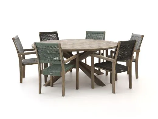 ROUGH Batang Rope/ROUGH-Y ø 180cm dining tuinset 7-delig stapelbaar