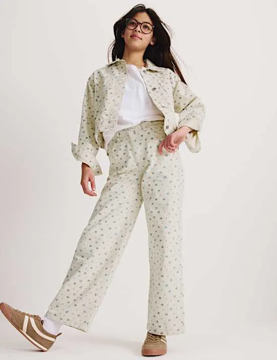 Denim Ditsy Print Wide Leg Jeans (6-16 Yrs)