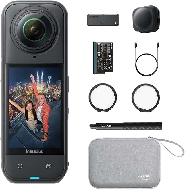 Insta360 X5 Essentials Bundle - Waterproof 8K 360° Action Camera, Leading Low Light, Invisible Selfie Stick Effect, Rugged and Replaceable Lens, 3-Hour Battery, Built-in Wind Guard, Stabilization