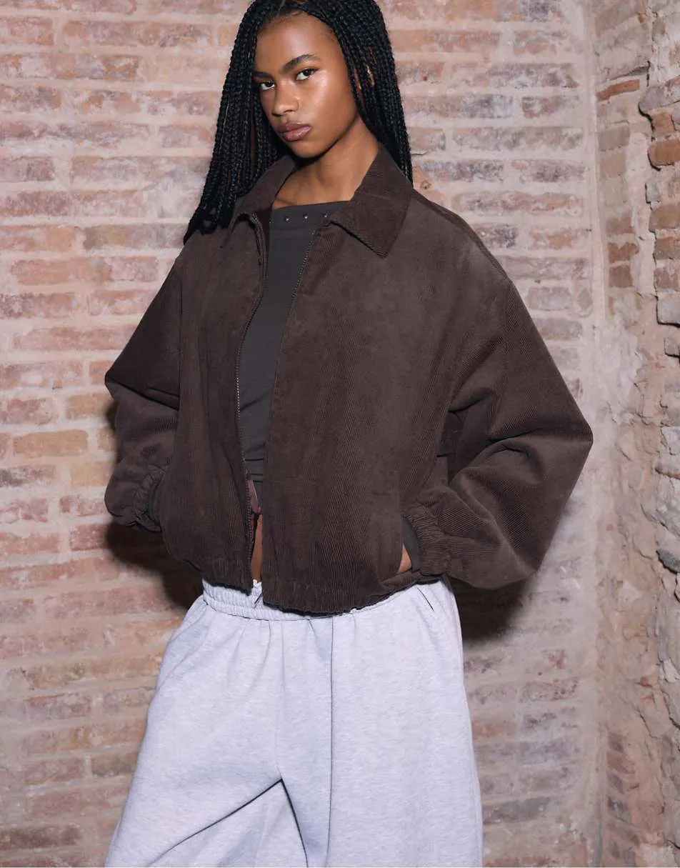 Stradivarius Corduroy padded jacket in brown