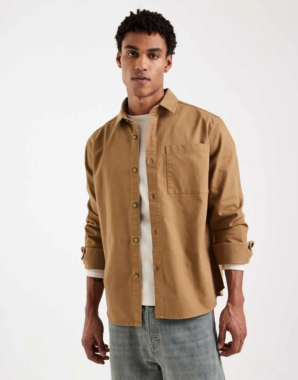 New Look oversized overshirt in washed brown
