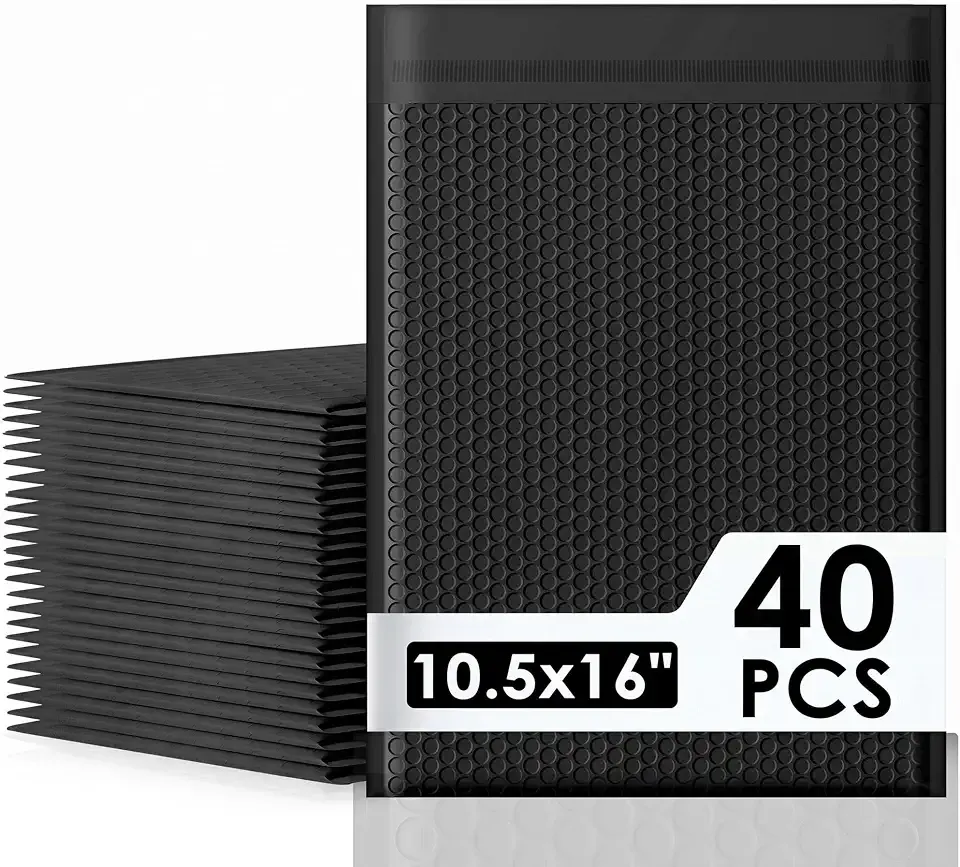 packbabol Bubble Mailers 10.5x16" 40 Pack Black Padded Envelopes Waterproof Usable Size 10.5x15 Self-Seal Padded Mailing Envelopes Bubble Opaque Padded Mailer for Small Businesses， Envelope Mailers#5