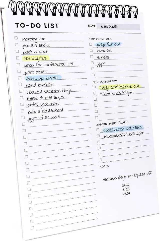 To Do List Notepad with Multiple Functional Sections, Spiral Daily Planner