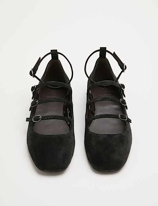 Suede Ankle Strap Mary Jane Pumps