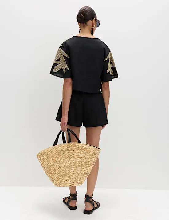 Straw Drawstring Bucket Bag