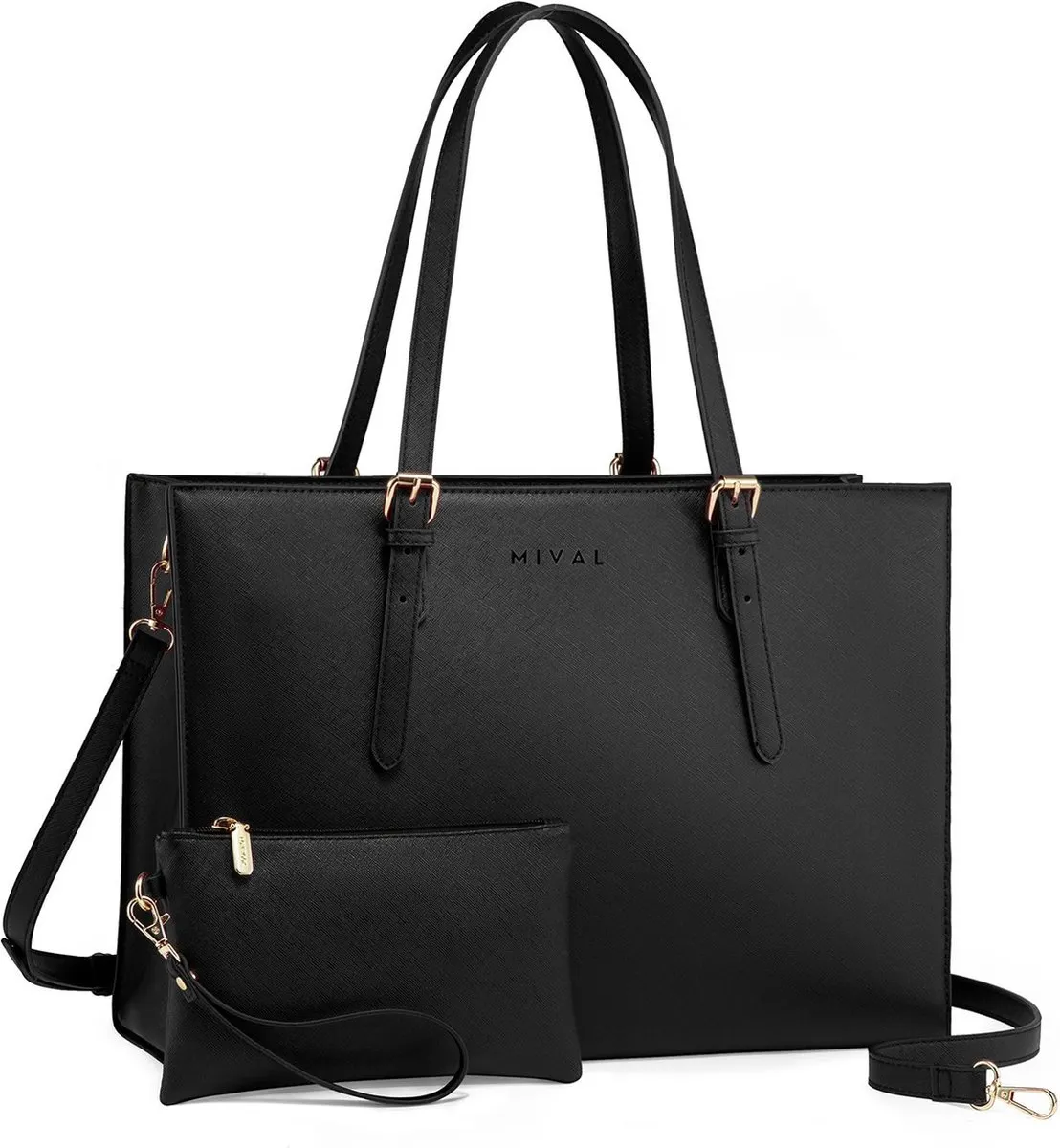 Laptoptas Dames - Luxe Schoudertas voor Vrouwen - 15.6 inch Laptoptas - Waterdichte PU Lederen Laptop met USB Oplaadpoort - Ideaal als Werktas, Schooltas en Handtas met Gratis Clutch - Cadeau voor haar - Moederdag cadeau