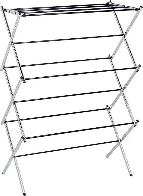 Amazon Basics Foldable Portable Metal Clothes Drying Rack for Indoor Air Drying, Energy Saving, 14.5 x 29.5 x 41.8 inches, Chrome Silver