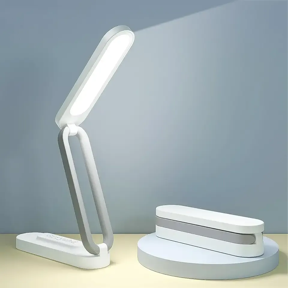 LED Desk Lamp for Office Home & Battery Operated Lamp Rechargeable Lamp Foldable & Portable Light, LED Desk Light Strip, 3 Brightness Dimmable Small Desk Lamp Wireless Reading Lamp (White)