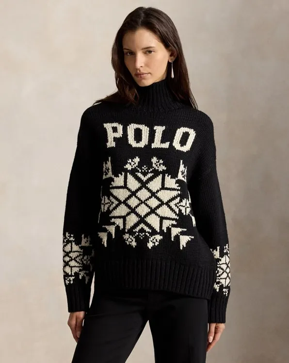 Snowflake Wool Roll Neck Jumper