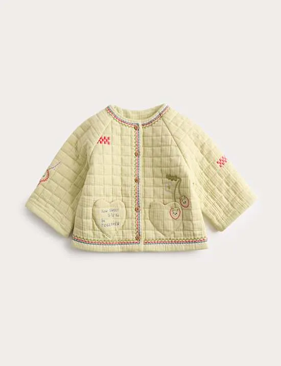 Jacke aus reiner Baumwolle mit Stickerei (0–3 Jahre)