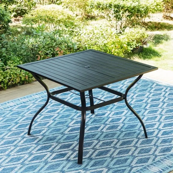 SUMMIT LIVING 37" Square Outdoor Patio Dining Table with 1.57" Umbrella Hole for 4-Person, All-Weather Metal Furniture, Black $132.99 Was $172.99