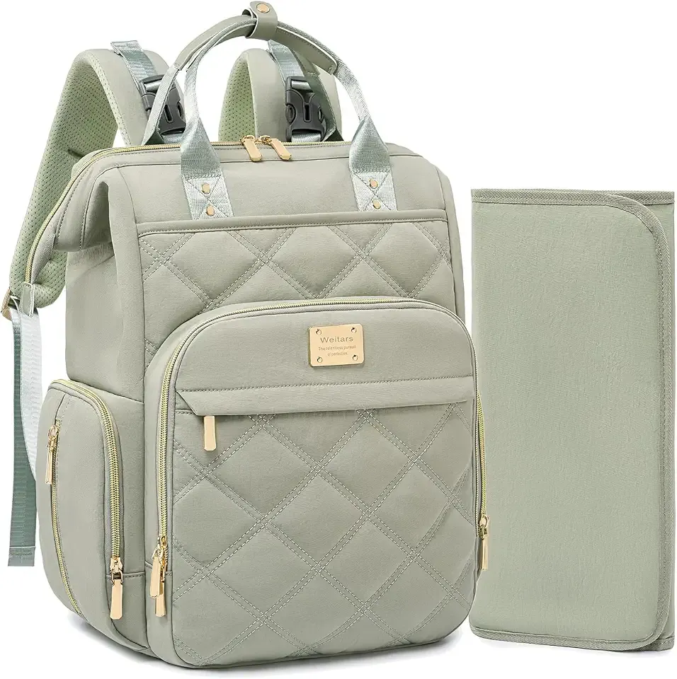 Weitars Diaper Bag Backpack Large Baby Diaper Bag with Changing Pad Green