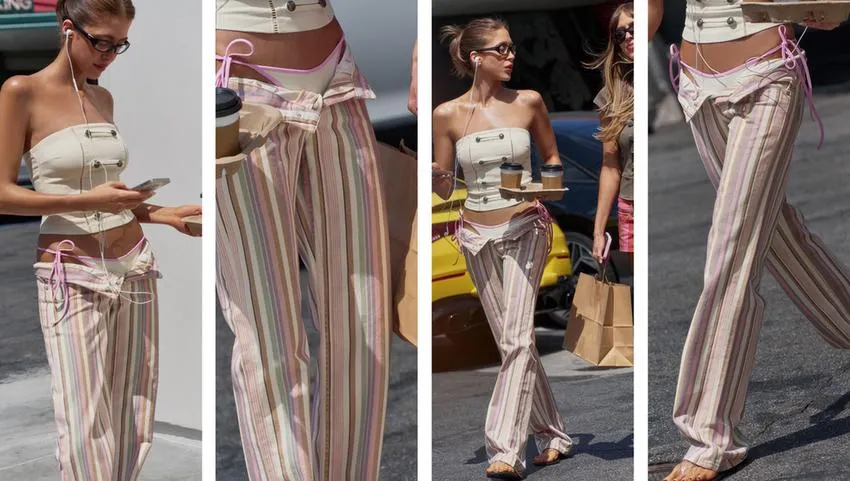 TRF LOW-RISE STRIPED WIDE-LEG JEANS