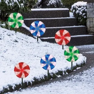 10" Peppermint LED Lawn Stakes, Set of 6