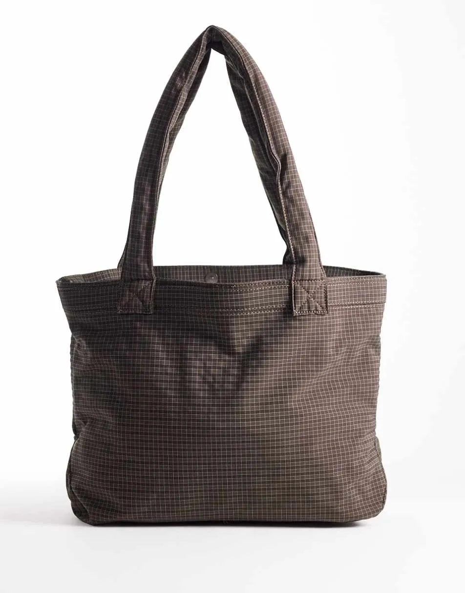 ASOS DESIGN check tote bag in brown